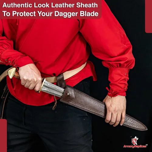 Vista 4 de Armory Replicas - Espada corta de acero de Damasco forjada a mano de inspiración medieval con mango de madera auténtica y latón - Coleccionable