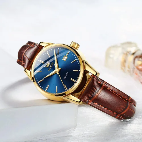 Vista 3 de OLEVS Relojes para mujer, de cuero marrón, fácil de leer, de cuarzo, analógicos, de cara pequeña, para mujer, impermeable, casual, simple