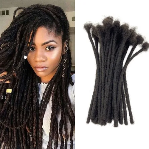 Vista 9 de Loc - Extensiones de cabello humano de 0.2cm de ancho, 4 pulgadas, 10 hebras de color negro natural, completamente hechas a mano, permanentes, se