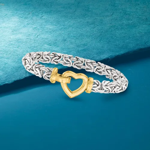 Vista 4 de Ross-Simons Pulsera de plata de ley en dos tonos con corazón bizantino Plata de ley no conocido