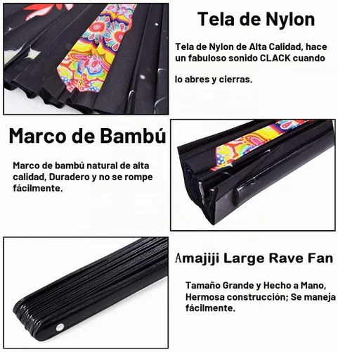 Vista 7 de Abanico grande plegable de mano para baile de línea, abanico de clic para botas en el suelo, para baile, fiesta, decoración, festival (Alien)
