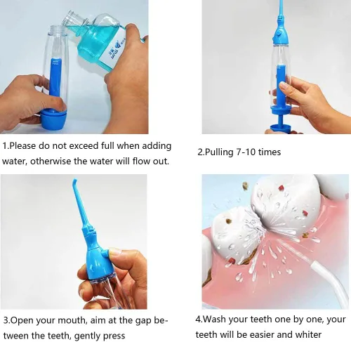 Vista 5 de Irrigador dental de agua manual portátil – Irrigador oral inalámbrico no eléctrico con tecnología de presión de aire, fácil de usar para la limpieza