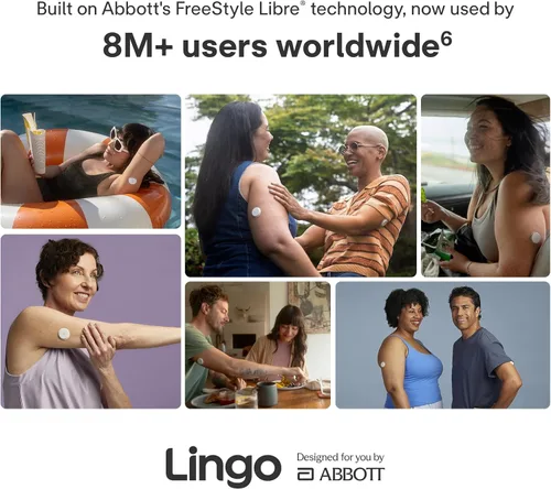 Vista 9 de Lingo Monitor Continuo de Glucosa (CGM) y Aplicación. Fabricado por Abbott. Conozca el impacto de lo que come. 1 biosensor Lingo dura hasta 14