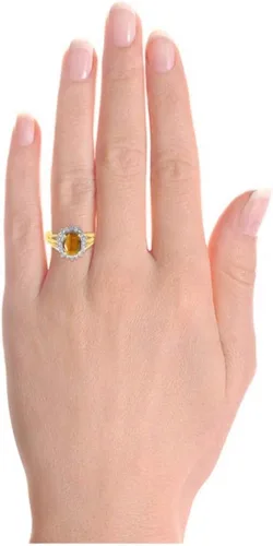 Vista 2 de Rylos Anillos para mujer, chapados en oro de 14 quilates, inspirados en la princesa Diana, piedras preciosas y halo de diamantes auténticos, joyería