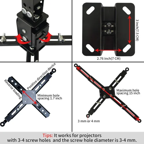 Vista 4 de Soporte de proyección de pared o techo con altura ajustable y brazo extensible para proyector del hogar y la oficina
