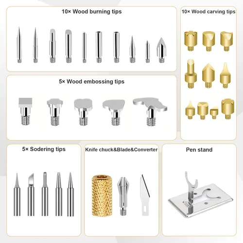 Vista 2 de Kit de Combustión de Madera, Juego de Herramienta de Combustión de Madera con Temperatura Ajustable 200~450 ℃ Kit de Pirografía para Adultos