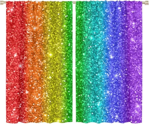 Vista 97 de Cortinas opacas abstractas de arco iris, pintura de color arcoíris con gotas, diseño gráfico creativo con bolsillo para barra, para sala de estar