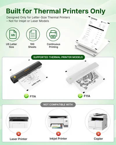 Vista 6 de Papel de impresora térmica de 8.5 x 11 pulgadas para impresoras, 100 hojas