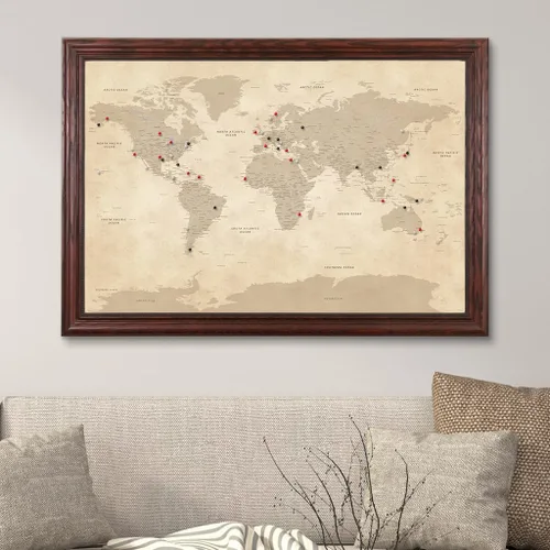 Vista 9 de Lienzo - Mapa de viaje personalizado con pasador de empuje vintage con marco rojo cereza de madera maciza