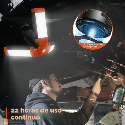 Vista 4 de Luz de campamento recargable de 12000 mAh con soporte ajustable, luz de trabajo inalámbrica con 3 cabezales de lámpara LED, linterna de emergencia
