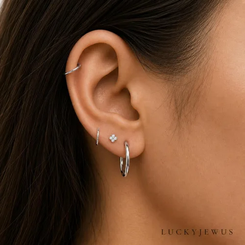 Vista 40 de Aretes de aro y broquel pequeños de oro o plata de ley para mujer, aretes para cartílago, nariz, hélix, trago Dorado