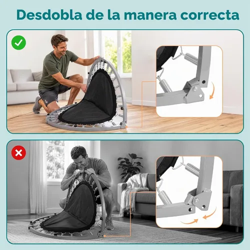 Vista 6 de SereneLife Mini trampolín plegable de 40 pulgadas para adultos, rebotador de fitness compacto con mango de espuma ajustable, trampolín de ejercicio