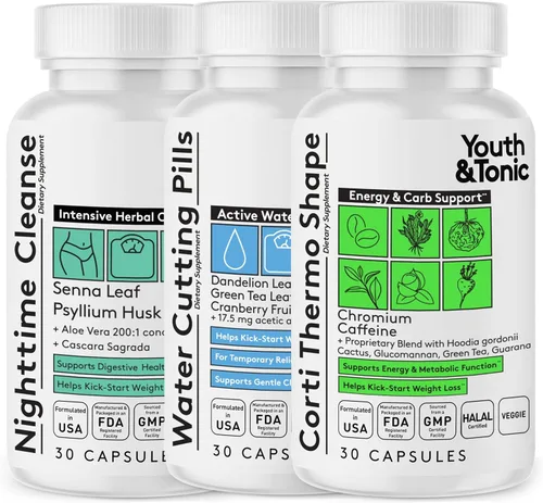 Vista 9 de Youth & Tonic Sculpt Shred Cleanse Detox 3X pastillas para perder peso: supresor del apetito, quemador de grasa, refuerzo de energía y limpieza
