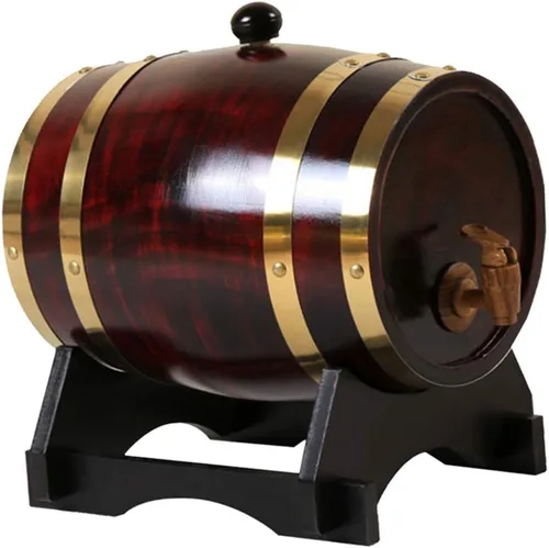 Vista 11 de Barril de vino de roble vintage barril de envejecimiento de madera para whisky, cerveza, vino, tequila (madera, 3L)