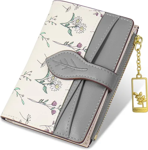 Vista 8 de Carteras para mujer - Bloqueo RFID - Pequeña billetera con flores, cuero PU suave, plegable, bolsillo con cremallera para monedas, tarjetero