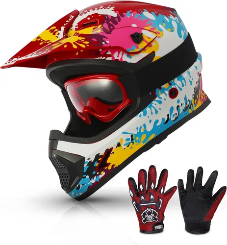 Vista 13 de TCMT Azul Niños Motocross ATV Dirtbike BMX Offroad Cara Completa Juventud Casco Guantes Gafas Aprobado Punto