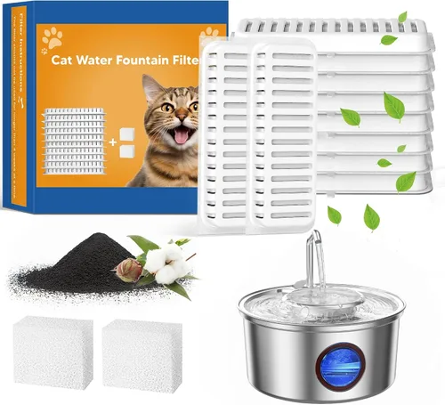 Vista 10 de Fuente de agua para gatos de acero inoxidable, fuente ultra silenciosa para gatos de 108 onzas / 3.2 L para beber con cuenco de agua extraíble