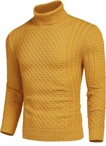 Vista 2 de Coofandy Suéter de cuello alto ajustado para hombre, suéter de punto trenzado casual