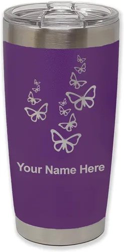 Vista 38 de LaserGram Vaso aislado al vacío de 20 onzas, mariposas, grabado personalizado incluido (negro)
