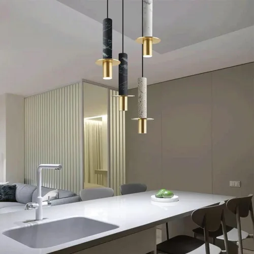Vista 3 de Modernas luces colgantes LED cálidas, lámpara colgante industrial de cobre completo, lámpara colgante de cobre completo, lámpara de araña de mármol