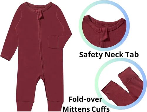 Vista 2 de GUISBY Pijama de rayón para bebé, mameluco de manga larga sin pies, con cremallera de 2 vías