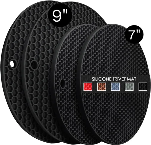 Vista 37 de Salvamanteles para platos calientes, paquete de 4 almohadillas calientes de silicona para cocina, tapete de silicona antideslizante resistente al
