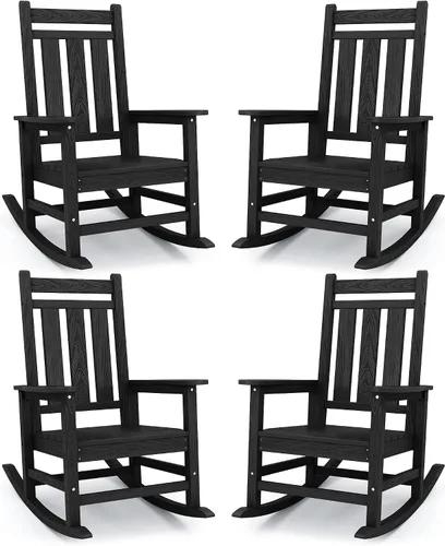 Vista 18 de Mecedora de exterior KINGYES, Mecedoras de patio para todo clima para porche, Sillas mecedoras de exterior de HDPE con respaldo alto para adultos