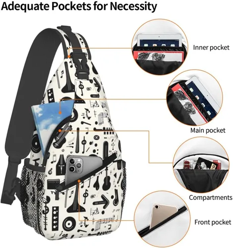 Vista 4 de Small Crossbody Bags for Women Men - Vintage Black Instrument Print Adjustable Shoulder Bag Fanny Packs Belt Sling Bag Crossbody Purses Backpack for