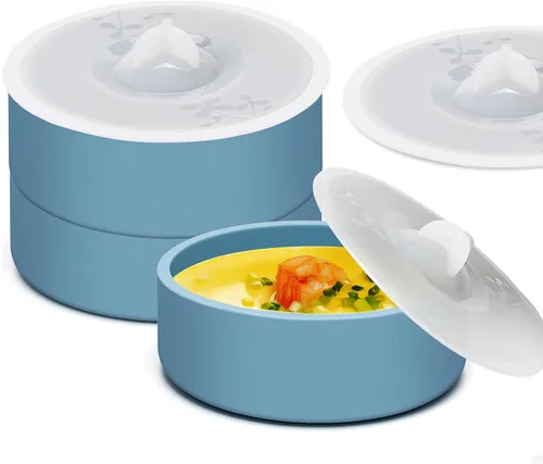 Vista 17 de Sartén para huevos con tapa, paquete de 3 moldes cuadrados de silicona para huevos, recipiente cuadrado antiadherente de 3 pulgadas para huevos
