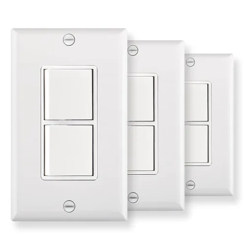 Vista 9 de Wengart Interruptor decorativo de combinación dúplex basculante con placa de pared, interruptor de luz doble de 15 amperios y 120 V, interruptor