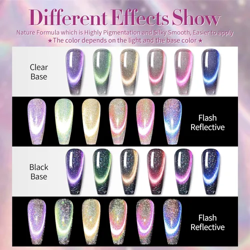 Vista 5 de Born Pretty - Esmalte de uñas de gel magnético 9D con purpurina reflectante, esmalte de gel holográfico de color gato magnético, juego de 7ml, 6