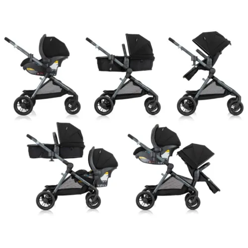 Vista 3 de Sistema de transporte modular Evenflo Pivot Xpand con asiento de coche para bebé LiteMax (Negro Ayrshire)
