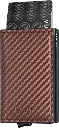 Vista 25 de VULKIT Tarjetero RFID Bloqueo de Cuero Automático Pop Up Cartera Aluminio Slim Pocket Tarjeta de Visita