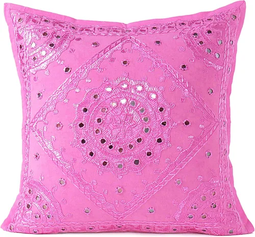 Vista 9 de Funda de cojín decorativa bohemia bordada con espejos, hecha a mano para sofá, dormitorio, sala de estar (negro, 16 x 16 pulgadas)