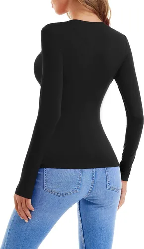 Vista 6 de GUBERRY Women's Deep V Neck Long Sleeve Unique Cross Wrap Sexy Slim Fit Tops