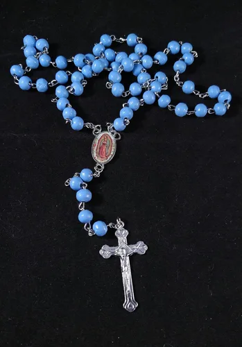 Vista 2 de Virgen De Guadalupe, Rosarios Azules De Madera Para Recuerdos De Bautizo/Primera Comunión 12 Piezas. Bautismo/Mi Primera Comunión Nuestra Virgen De