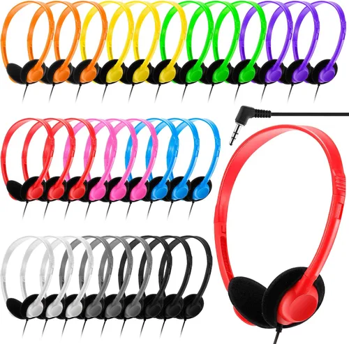 Vista 7 de Yunsailing Paquete de 20 auriculares a granel con diadema ajustable de 0.138 in, auriculares para programas de aprendizaje, laboratorio de Negro