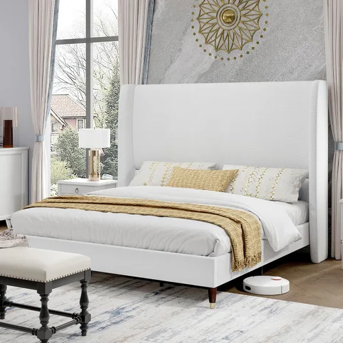 Vista 13 de PaPaJet Base de cama King tapizada de lino de 51.2 pulgadas de alto, color Gris oscuro