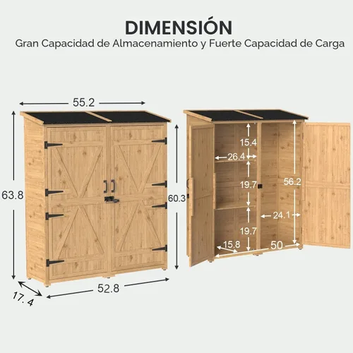 Vista 8 de Gizoon Gabinete al aire libre, techo impermeable, cobertizo de madera con Amarillo