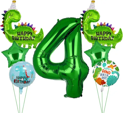 Vista 8 de 7 globos de dinosaurio, globos de aluminio de aluminio de tereftalato de polietileno con número de cumpleaños, suministros de fiesta de dinosaurio