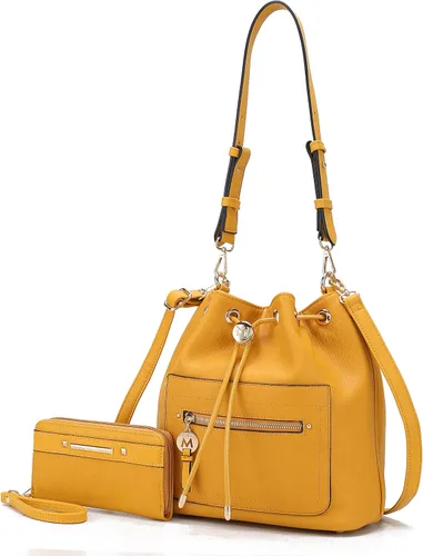 Vista 9 de MKF Collection Bolso bandolera para mujer, bolso de hombro con cordón, bolso de mano de moda con cartera de muñeca