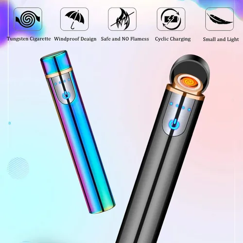 Vista 5 de Encendedor inteligente de huellas dactilares, recargable por USB, resistente al viento, sin llama, mini encendedor eléctrico cilíndrico