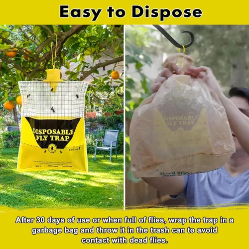 Vista 6 de Glovv Trampa para moscas de 10.8 x 12.6 pulgadas para patio, bolsas grandes desechables para exteriores, paquete de 2, atrapamoscas colgante