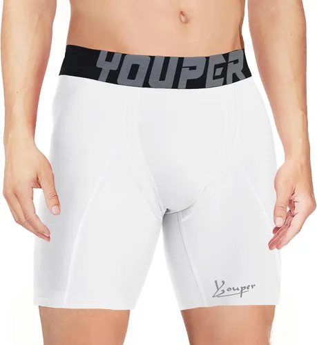 Vista 8 de Youper Pantalones cortos deslizantes de compresión para niños con copa protectora suave para béisbol, fútbol, hockey (paquete de 2)