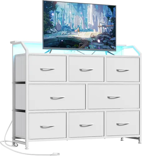 Vista 16 de DUMOS - Cómoda para TV con 8 cajones de tela, cómoda, color negro APP Control LED Lights and Type-C Charging Station, Fabric Storage Tower TV