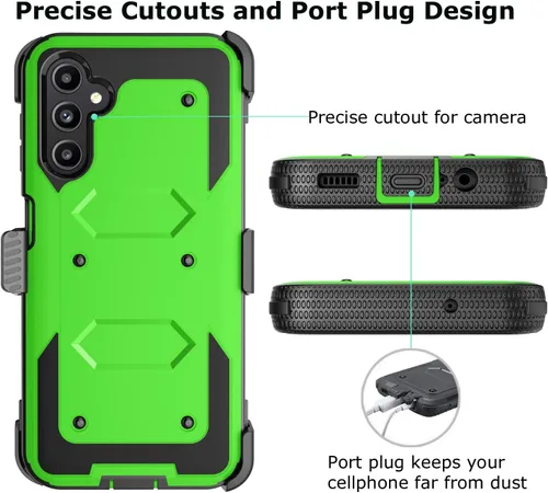 Vista 5 de Funda para Galaxy A14 5G, para Samsung A14 5G, protector de pantalla integrado con soporte para cinturón, funda de cuerpo completo, grado militar