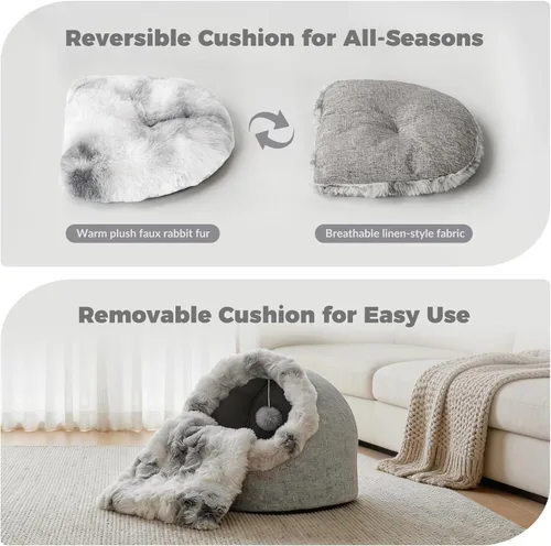 Vista 12 de Avont Cueva de cama para gatos de interior, semi-cerrada con cojín lavable