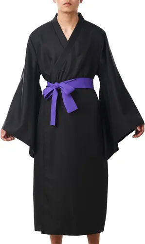 Vista 3 de BPURB Bata Yukata japonesa tradicional kimono para hombre, ropa interior, disfraz de cosplay Negro