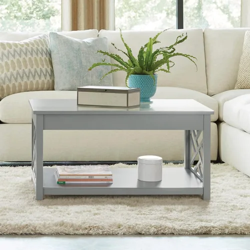 Vista 4 de Alaterre Furniture Coventry - Mesa de centro de madera de 36 pulgadas de ancho, color gris Rectangular Living Room Table, 2-Tier Center Table