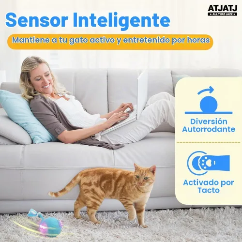 Vista 3 de Pelotas interactivas para gatos de interior, juguete inteligente automatizado para gatos con cola de malla elástica, juguete recargable de 3